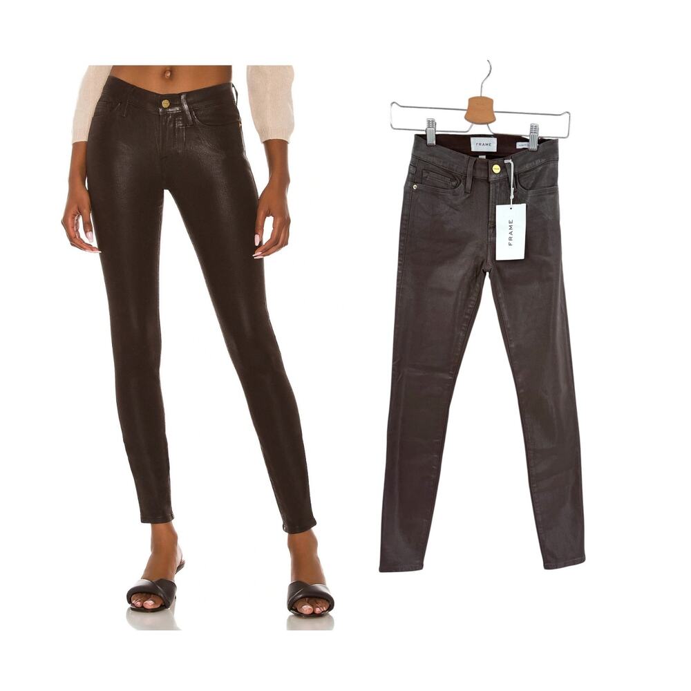 Frame Le Skinny De Jeanne Coated Skinny Jeans Mahogany Waxed‎ Stretch NWT 24
